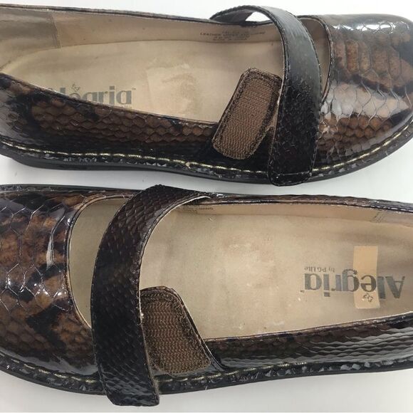 Alegria FELIZ 713 Brown Patent Leather Snakeskin Print Mary Jane Support Shoes - Picture 12 of 16